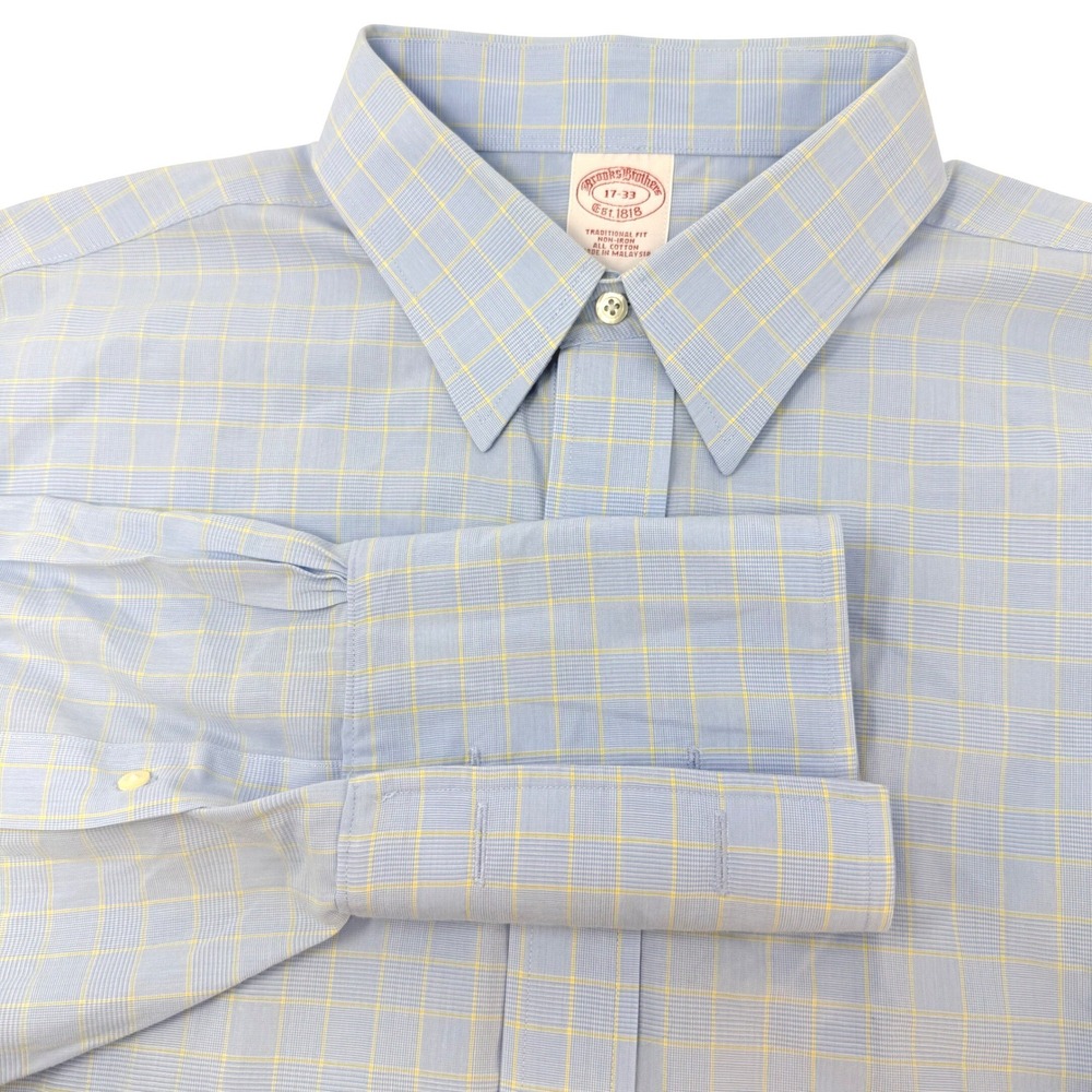 Brooks Brothers Traditional Fit Non-Iron French Cuff Dress Shirt Blue 17 33